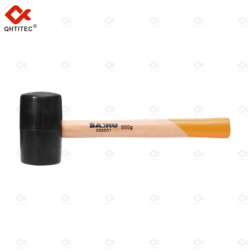 Wooden handle black rubber hammer055001